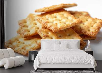 A pile of crackers on a white surface. Perfect for food and snack concepts Wall mural