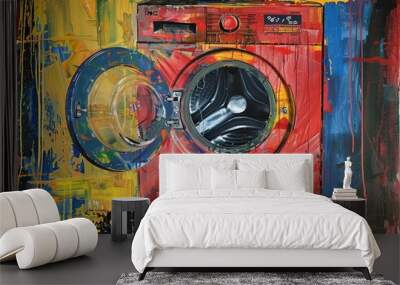 A realistic painting of a washer and a dryer. Perfect for home appliance advertisements Wall mural