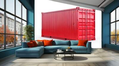 A red shipping container on a plain white background. Perfect for logistics and transportation concepts Wall mural