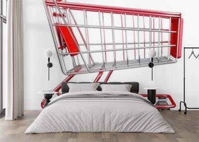 A red shopping cart isolated on a white background. Perfect for e-commerce and retail concepts Wall mural