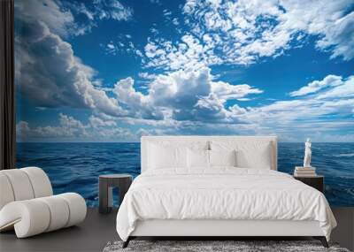 A serene lake scene with cloudy sky Wall mural