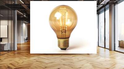 A single golden light bulb on a white background Wall mural