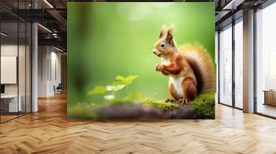 A squirrel perched on a tree branch. Suitable for nature and wildlife concepts Wall mural