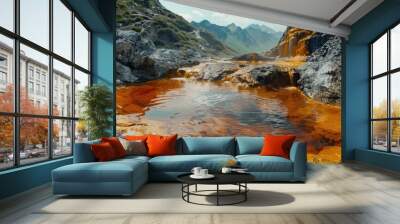 A stream of water in vibrant orange and brown colors. Suitable for nature and abstract backgrounds Wall mural