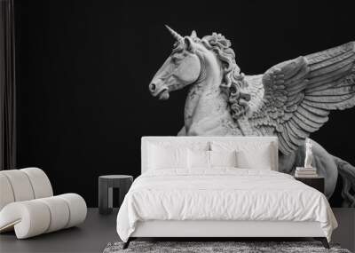 A striking black and white photo of a majestic winged horse statue. Ideal for artistic projects and decor inspiration Wall mural