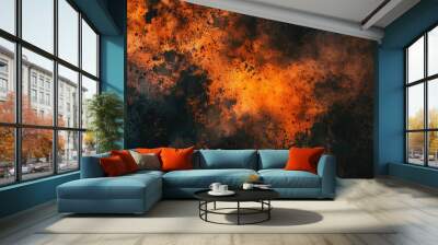 A striking image of a black and orange explosion. Perfect for visual impact in design projects Wall mural