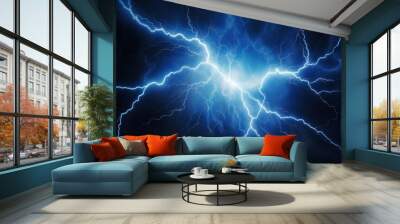 A striking image of a bright blue lightning bolt piercing through a dark sky. This powerful and electrifying photo captures the raw energy and intensity of a lightning storm. Perfect for illustrating  Wall mural