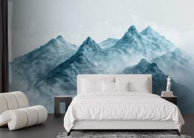 A stunning image of a mountain range surrounded by clouds Wall mural