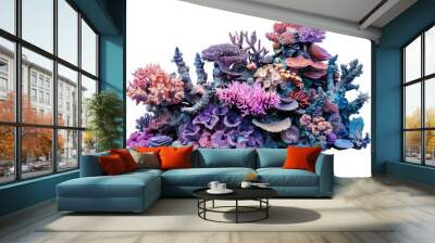 A vibrant coral reef with various marine life on a white background Wall mural