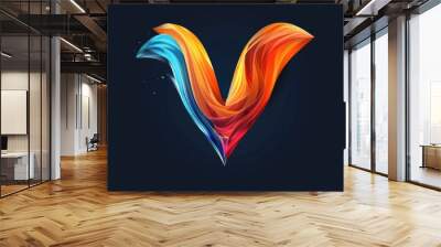 A vibrant letter V set against a dark background, perfect for use in designs where contrast is key Wall mural