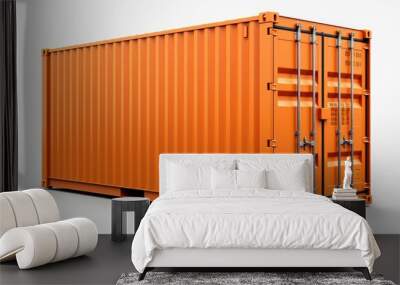 A vibrant orange shipping container against a clean white backdrop. Perfect for transportation or storage concepts Wall mural