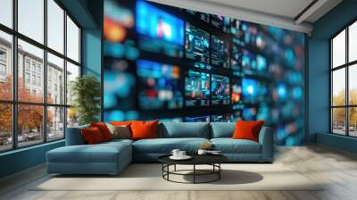 A wall of televisions displaying various types and brands. Perfect for illustrating technology, media, or advertising concepts Wall mural