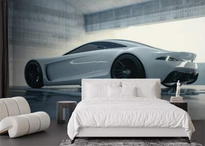 A white sports car parked in a garage. Perfect for automotive industry promotions Wall mural