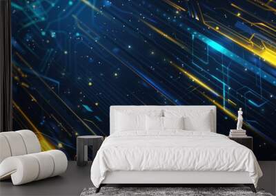 Abstract background with blue and yellow lines and dots. Suitable for graphic design projects Wall mural