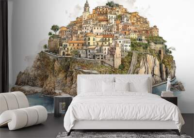 Amalfi coast isolated on white background. Generated by AI Wall mural