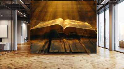 An old bible sitting on a wooden table, simple and elegant composition Wall mural