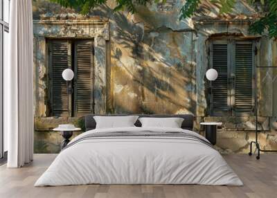 An old building with two windows and shutters. Suitable for architectural concepts Wall mural