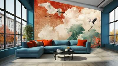 Birds soar above ocean waves Wall mural