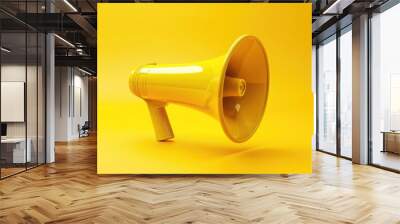 Bright yellow megaphone on matching yellow background. Great for advertising or communication concepts Wall mural