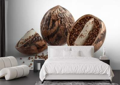 Close-up of a nut shell with seeds on a white background. Suitable for food and nutrition concepts Wall mural