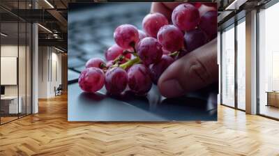 Close up of a person holding a bunch of grapes. Suitable for food and nutrition-related content Wall mural