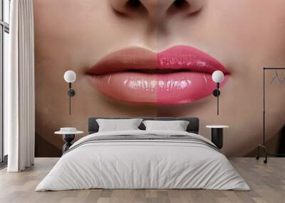 Close up of a woman's lips with pink lipstick. Suitable for beauty and cosmetics concepts Wall mural