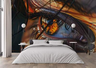 Close-up of an eye with a butterfly inside, ideal for abstract or surreal concepts Wall mural