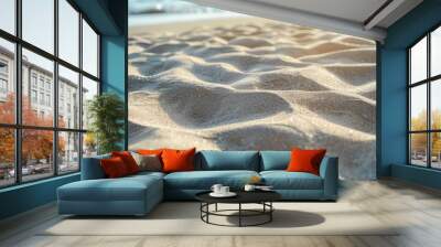 Close up of sand on a beach near the ocean, suitable for travel and nature concepts Wall mural