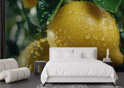 Close up of two lemons on a tree. Perfect for food and nature concepts Wall mural