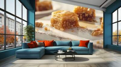 Close up of various food items on a table, suitable for food and restaurant concepts Wall mural