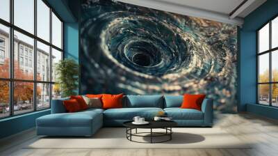 Close-up shot of a spiral pattern on water surface Wall mural