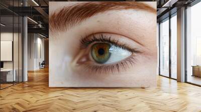 Close-up view of an individual's eye with brown hair, perfect for personal or professional use Wall mural