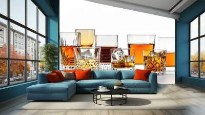 Collection of glasses with different types of alcohol Wall mural