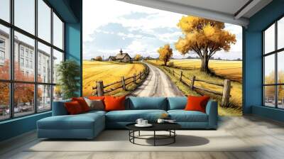 country road drawing isolated on white background. Generated by AI. Wall mural