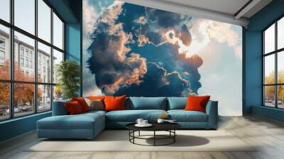 Double exposure photo of a man's face with clouds in the background. Suitable for creative projects. Wall mural