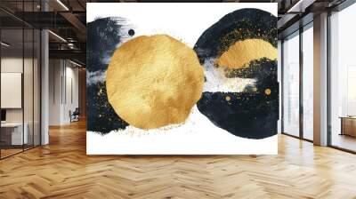 elegant black and gold painting with a gold circle, suitable for luxury and modern design projects Wall mural