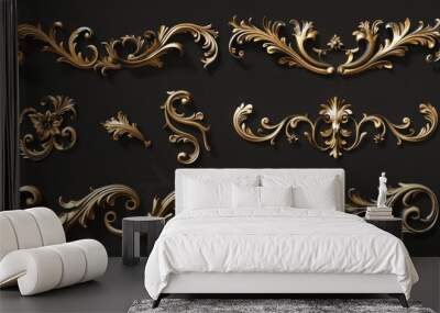 Elegant golden ornaments on a sleek black background, perfect for luxury and festive concepts Wall mural