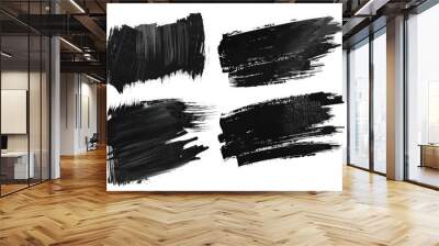 Four black brush strokes on a white background. Suitable for graphic design projects. Wall mural