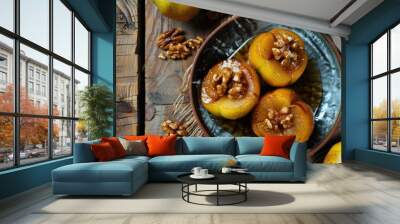 Fresh apples and nuts in a bowl, perfect for healthy snack concept Wall mural