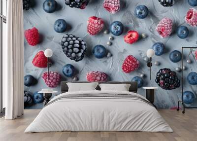 Fresh mixed berries arranged on a table, ideal for food photography or advertising products Wall mural