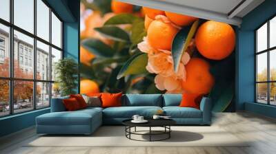 Fresh oranges on tree, perfect for food and nature concepts Wall mural