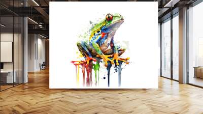 frog drawn colored watercolors isolated on a white background. . Generated by AI. Wall mural