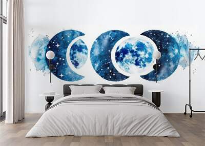 Illustration of three moon phases, suitable for educational materials Wall mural