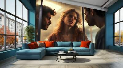 love triangle concept. girl and two men Wall mural