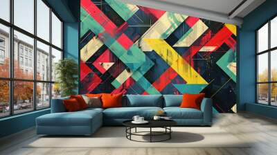 Multicolored abstract painting with chevron pattern. Suitable for various design projects Wall mural