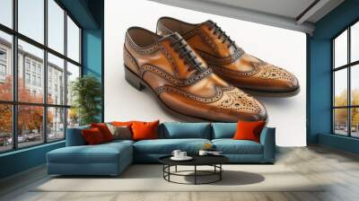 Pair of brown shoes on a white background. Suitable for fashion or product photography Wall mural