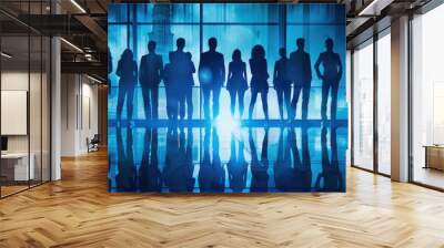 People gathered near a window, likely discussing or looking out at something Wall mural