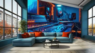 Professional music recording studio with various sound equipment and instruments Wall mural