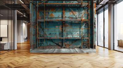 Rusty scaffolding in an abandoned building, suitable for urban exploration or construction theme Wall mural