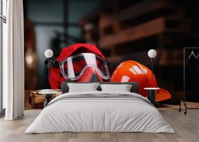 Safety equipment on a table, suitable for construction projects Wall mural